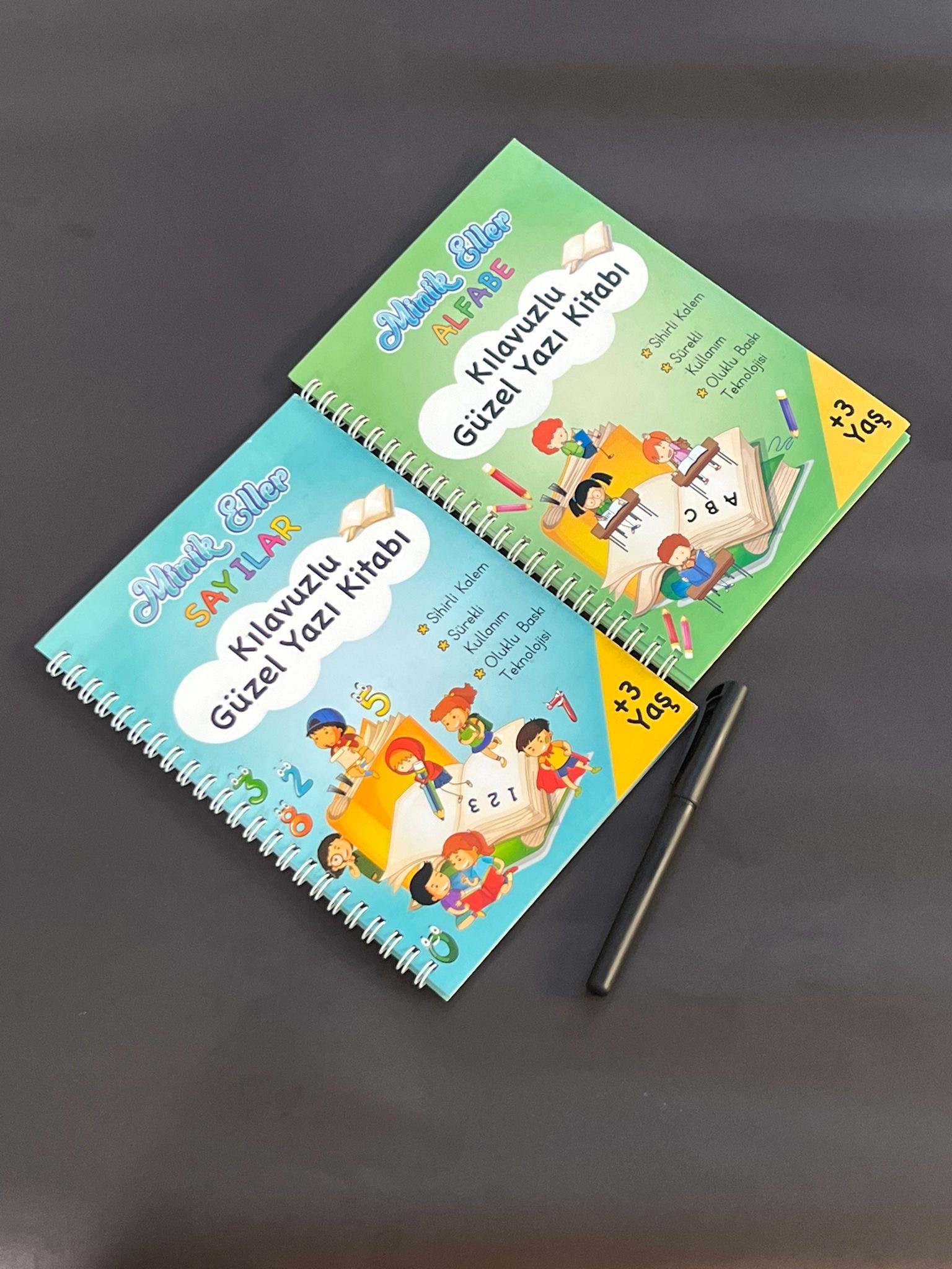 Renkli Sayfalar Alfabe ve Sayılar sihirli yazı kitapları ve sihirli kalem
